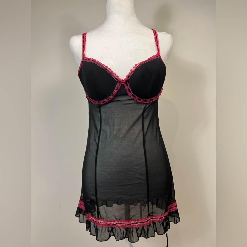 Black & Pink Sheer Lace-Trim Chemise Slip